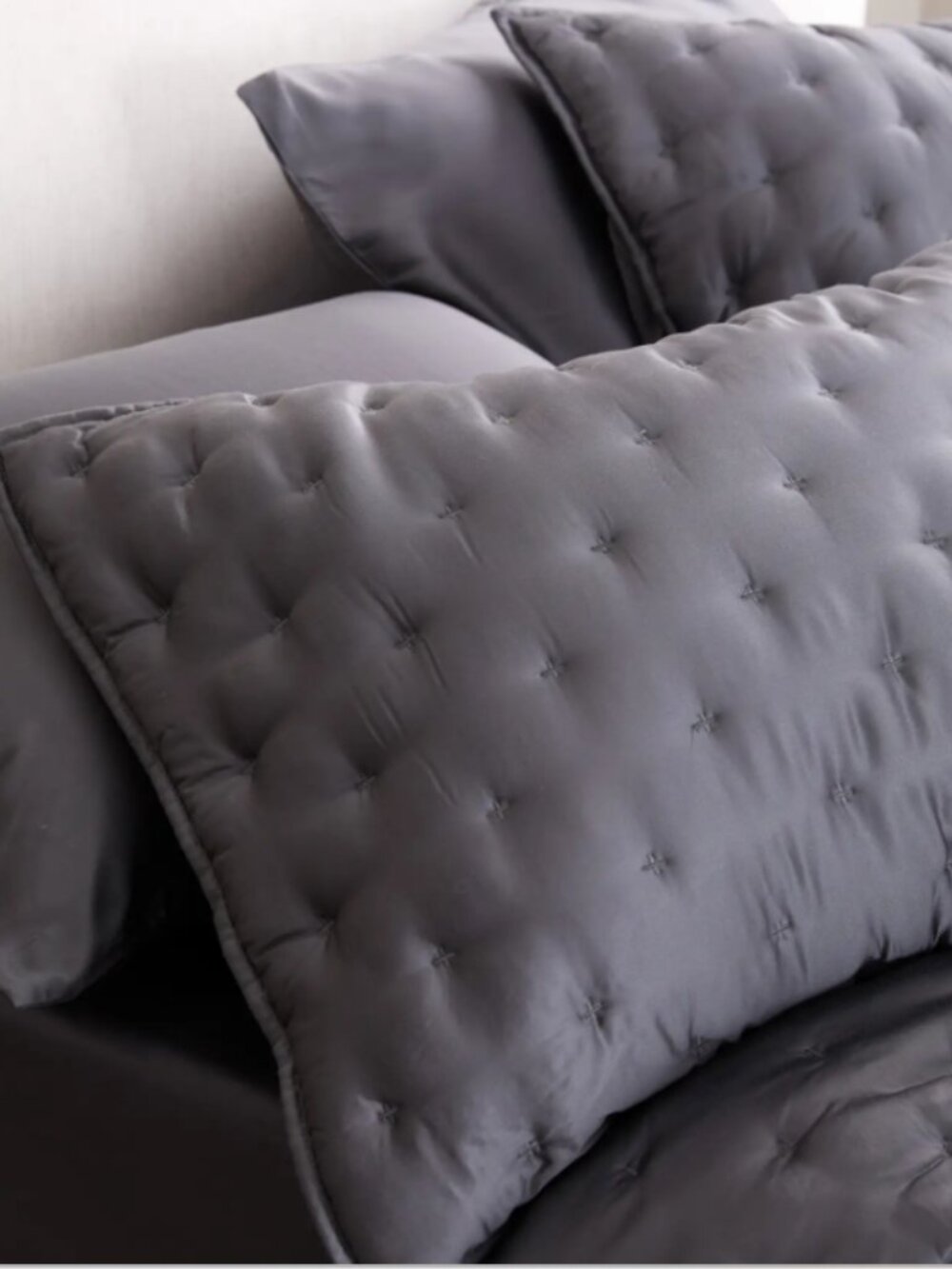 Quince Bamboo Dream Quilted Sham Set Charcoal Standard NWOT
